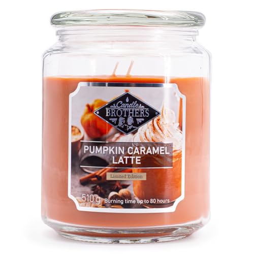 Candle-Brothers Große Duftkerze im Glas mit Deckel | Pumpkin Caramel Latte | Duftkerze Kürbis | Kerze 2 Docht | Kerze lange Brenndauer | Geschenk für Frauen