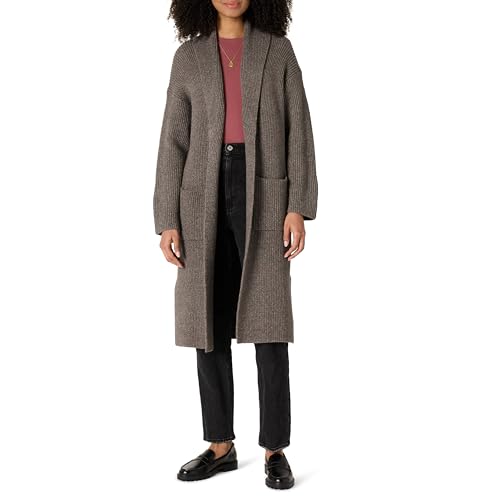 Amazon Essentials Damen Langer Strickpullover aus Baumwollmischgewebe in Übergröße, mit strukturierter Naht, Braunheide, M