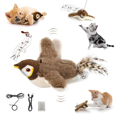Interaktives Katzenspielzeug Elektrisch Selbstbeschäftigung , Katzenspielzeug Vogel Fliegt Elektrisch mit Katzenminze, Fliegender Vogel Spielzeug für Katzen, Flying Bird Cat Toy, Wiederaufladbar