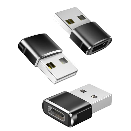 USB-C Buchse zu A Stecker, 3 Stück USB C auf USB Adapter Ladegerät Netzteil Konverter Kompatibel mit iPhone 16/15/14 Serie, MacBook, Notebook, Tablet, Laptops, Smartphone, Airpods, Galaxy (Schwarz)