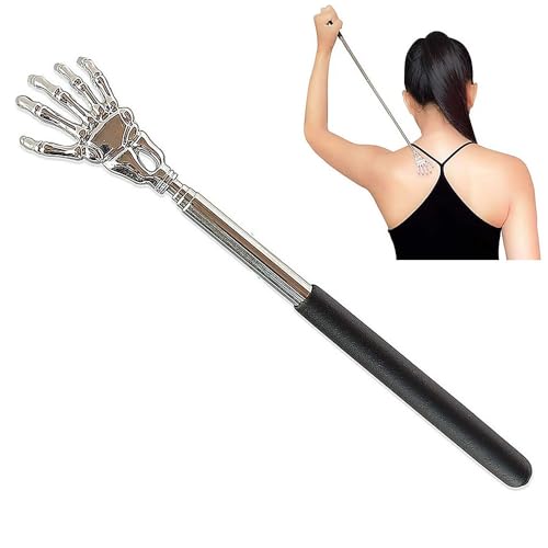 TRIXES Rückenkratzer mit ausziehbarem Teleskopgriff – Skeletthand aus Edelstahl – lindert Juckreiz an schwer erreichbaren Stellen – Massagegerät für Rücken, Schultern,Nacken - Kleine Geschenke