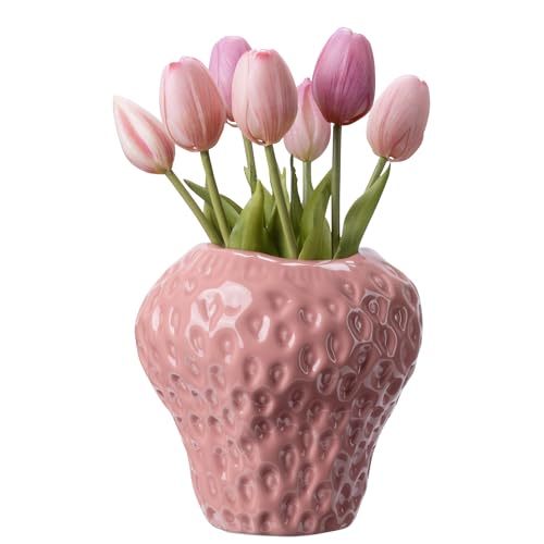Navaris Erdbeer Vase Rosa - Deko Blumenvase für Fensterbank Sideboard Kommode - für Blumenarrangements und Trockenblumen - Wohnzimmer Deko - einzigartiges Design in Pink