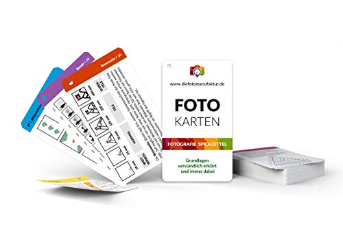 Fotokarten Grundlagen Fotografie Spickzettel | Fotografieren Lernen für Anfänger | CheatCards & Checkkarten für Fototasche | Für Digitalkamera, Systemkamera, Spiegelreflexkamera & Bridge-Kamera