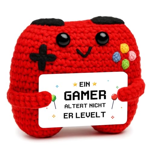 HUKUMA Gehäkelter Gamecontroller, EIN Gamer altert Nicht er levelt, Geschenk zum Geburtstag für Zocker, Pocket Hug Positive Plüsch,Lustige Kleines Geburtstagsgeschenk für Jungen, Nerds und Mädchen