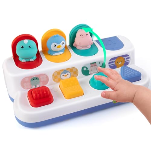 Tovol Zerky Montessori Ursache-Wirkung Spielzeug 12 Monate, Baby Druckknopf Pop-up Tier Spielzeug, Interaktive Sinnes Spielzeuge für Kleinkinder 1 2 3 (Tierfigur)