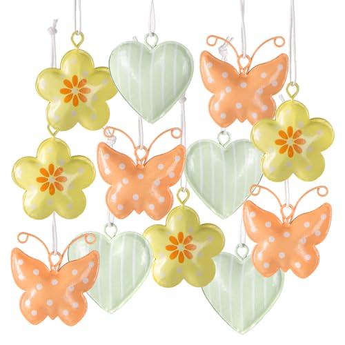 Logbuch-Verlag 12 Bunte Metall Anhänger Ostern 4 cm Frühlingsdeko Hochzeit Sommer Frühling Deko Herzen Blumen Schmetterlinge