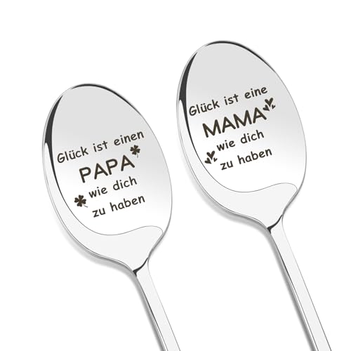 Geschenke für Eltern Papa und Mama Muttertagsgeschenk Mutter Vatertaggeschenk Vater Geburtstagsgeschenk Löffel mit Gravur 2 Stück Geschenk Valentinstag Weihnachten Ostern Dankeschön für Eltern