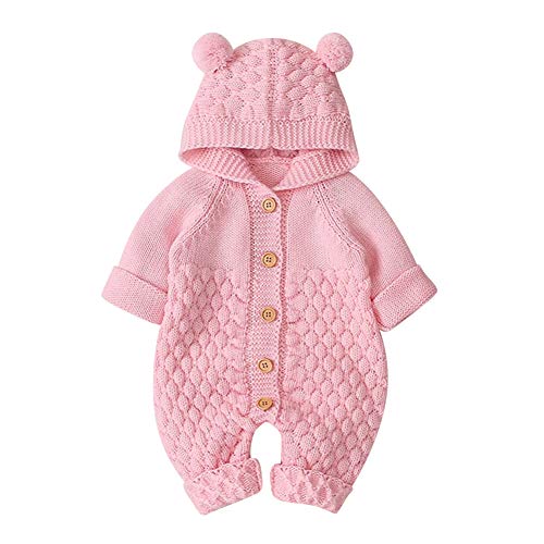 Neugeborene Baby Mädchen Jungen Kleidung Langarm Gestrickt Kapuze Strampler Body Overall Jacke Frühchenkleidung Erstausstattung Babysachen Set Herbst Winter Babykleidung Rosa 0-6 Months