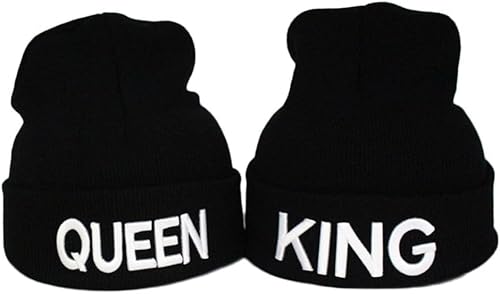 Gkmamrg Weihnachten Partner Pärchen Geschenk King Queen Winter Mütze, Strickmütze für Sie und Ihn, schwarz Wintermütze