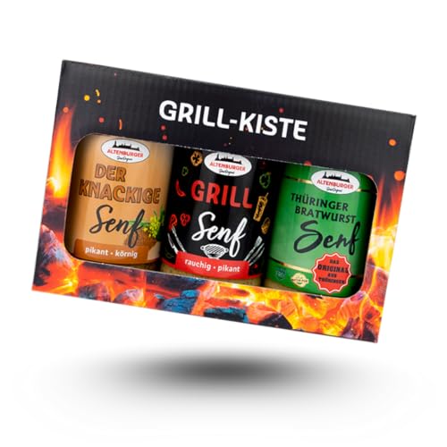 Grill Geschenkset für Männer – Grill Kiste mit Thüringer Bratwurst-, Grill- & Knackigem Senf – Geschenkidee für Grillfans & Grillsaison, 600ml