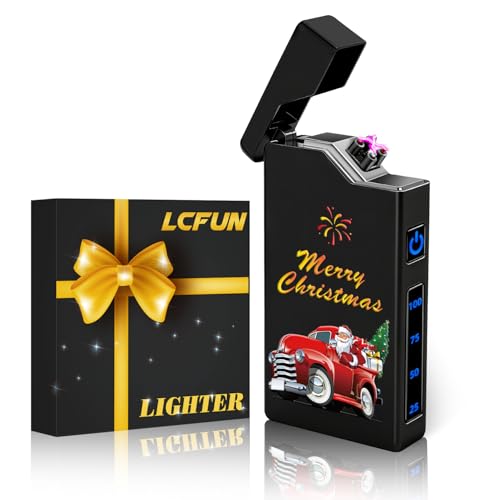 LcFun Weihnachten Geschenke für Männer Frauen, 2025 Adventskalender Füllung Feuerzeug Elektrisch, Lichtbogen Feuerzeug mit Batterieanzeige, Winddicht Plasma Feuerzeuge