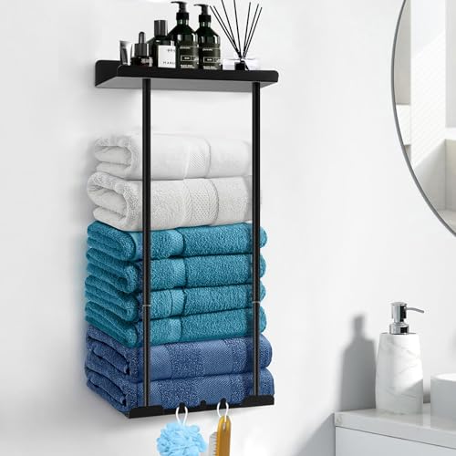Asdsed Edelstahl Handtuchhalter ohne Bohren, Ausziehbar Handtuchregal mit großem Stauraum – selbstklebendes Gästehandtuchhalter Badetuchhalter für Bad & Küche, 38-75 cm, schwarz
