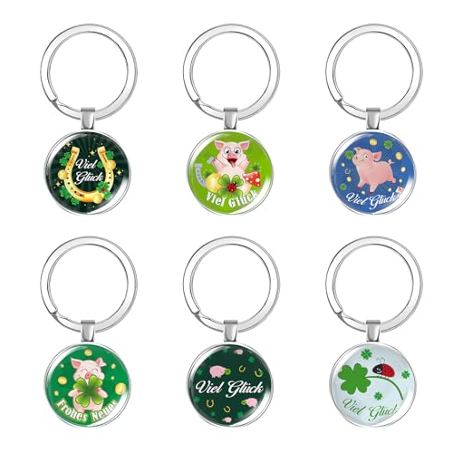 UTEFIF 6pcs Glücksbringer Silvester Schlüsselanhänger - Kleeblatt Hufeisen Viel Glück Glücksschwein für Silvester Geschenk Neujahr