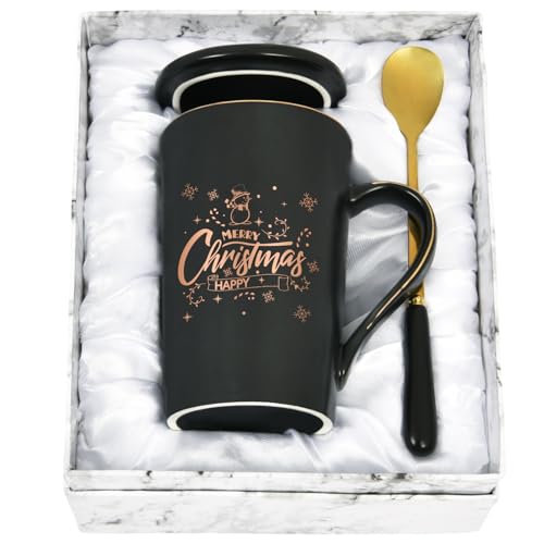 Joymkaing Weihnachtsgeschenke Kaffeetasse Süße Weihnachtstassen für Frauen Spülmaschinenfest und Mikrowellengeeignet Geschenkideen für Weihnachten, 400ml Schwarz