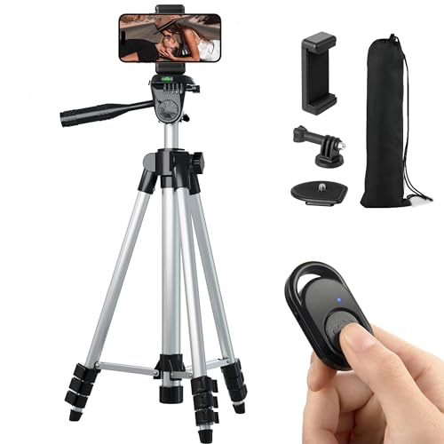 Paladinz Coching Handy Stativ, 42 Zoll 106 cm Aluminium Smartphone Stativ mit Bluetooth-Fernbedienung und Tragetasche, Silber
