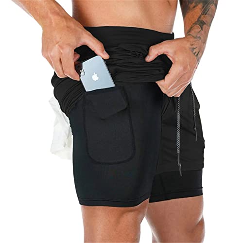 Superora Herren Sport Shorts Laufshorts 2 in 1 Kurze Running Sporthose Fitness Training Mit Eingebaut Taschen