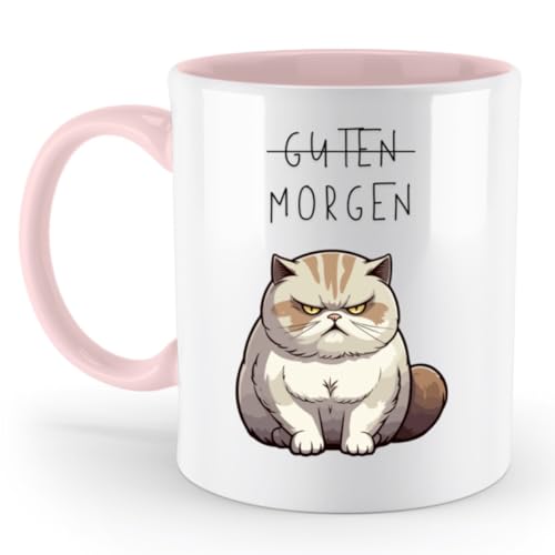 Katzen Tasse Grumpy Cat | Geschenk Katzenliebhaber | Morgenmuffel Tasse | lustige Kaffeetasse Katze Guten Morgen | Geschenkidee Büro Katzenfans (zweifarbig rosa, 330ml)