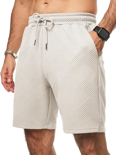 JMIERR Herren Textur Kurze Hosen mit 3 Taschen 2025 Sommer Casual Loose Shorts Elastische Taille Beige XL