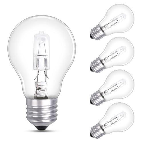 Morotty A55 E27 42W Glühbirne Dimmbar, 570LM 2700K Warmweiß, E27 Globe Glühbirne Classic Klar AC 230V, Dekorative E27 für Kronleuchter Wandlampe, A55 Birnenform, 5 Stück
