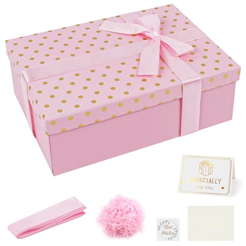OFFCUP Geschenkbox mit Deckel, 25×18×8.5cm Geschenk Box mit Raffia Grußkarten Schleife für Hochzeit Geburtstag Jubiläum, Exquisite Geschenkboxen für Mädchen Valentinstag Weihnachten