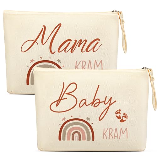 Xuniea 2 Stück Geschenke für Werdende Mütter Schwangere Geschenke zur Geburt Kosmetiktasche mit Reißverschluss Mama Kram Baby Kram Tache mit Regenbogen Muster für Schwangerschaft Babyparty Muttertag