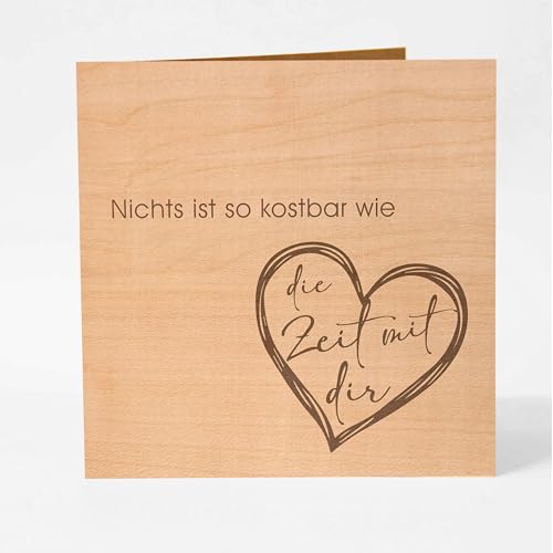 Original Holzgrusskarte – Nichts ist so kostbar wie die Zeit mit dir – einzigartige Grußkarte, Karte Liebe, Jahrestag Karte, Geburtstag Karte, Hochzeitstag, Jahrestag, Geschenke für Frauen