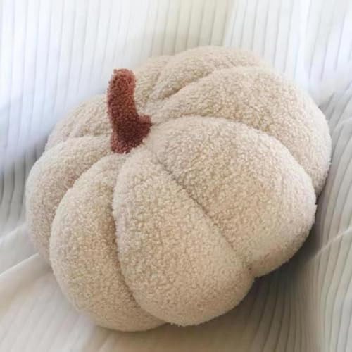 Kürbis Kissen, 3D Plüsch Kürbis Dekokissen, Herbstdeko Kürbis Zierkissen Sofakissen Kürbisform, Halloween Deko Aesthetic Kürbis Sofa Dekoration, Herbst Kissen für Kind Schlafzimmer (Hellbraun, 20 cm)