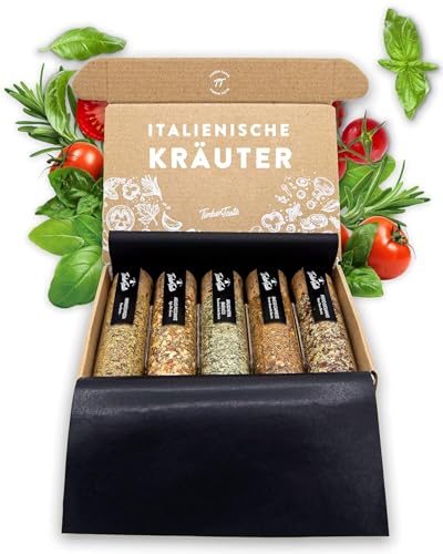 TIMBER TASTE® 5 Italienisches Gewürze Geschenkset | Italienisches Kräuter Weihnachtsgeschenkset für Frauen & Männer | Exklusives Pasta & Pizza Gewürzgeschenk zum Kochen | Gewürz Geschenk