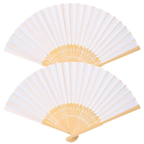 Handfächer Faltbare Fächer, Klein Handfächer aus Stoff für eine Abkühlung im Sommer, Chinesische Fächer Schwarz Taschenfächer Klappfächer für Hochzeite Bevorzugung Aufführung Tanz Dekoration (Weiß)