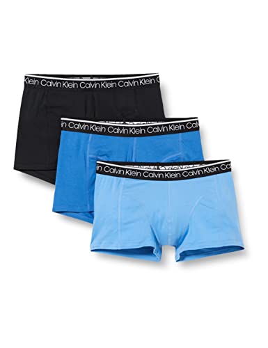 Calvin Klein Herren 3er-Pack Boxershorts Trunk 3 PK mit Stretch, Black/Delft/Silver Lake Blue, L [Amazon Exclusive]