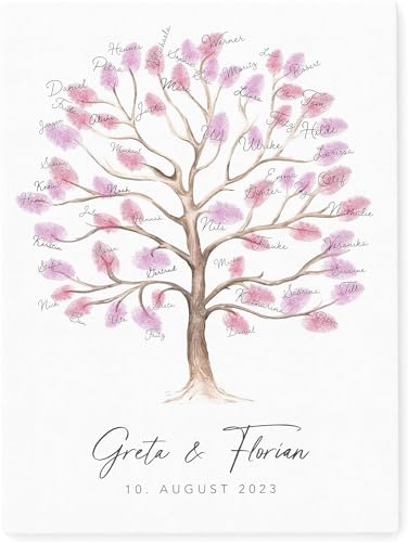 DEL MÀ Unique & Personal Leinwand Hochzeit Fingerabdruck personalisiert Hochzeitsbaum Hochzeit Gästebuch Mal Anders Alternative mit Baum für Fingerabdrücke 30x40 cm (OHNE Farbe) (Hochzeitsbaum)