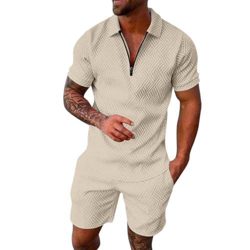 Sport Anzug Herren Freizeitanzug Sommer Set 2 Teiler Hemd Mit Shorts Leinen Poloshirt Trainingsanzug Jumpsuit Joginanzuge Outfit Zweiteiler Kurz Activewear Für Klamotten Hosen Sommerkleidung Men M