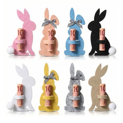 VIvaSmart Ostern Geldgeschenk Set mit 8 Filz Osterhasen, Kreative Verpackung für Geldgeschenke zu Ostern, Ostergeschenk für Kinder