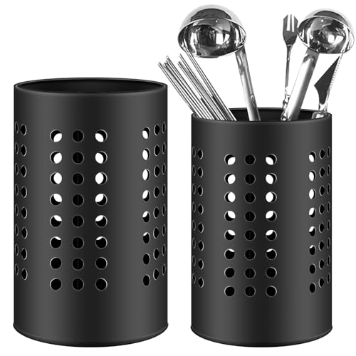 Leikurvo 2 Stücke Küchenutensilienhalter für Arbeitsplatte: Edelstahl Besteckkorb Schwarze Utensilien Caddy zum Organisieren von Schubladen und Arbeitsplatten für alle Küchen