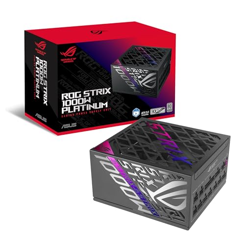 ASUS ROG Strix 1000W Platinum Gaming Netzteil (Vollmodulares ATX Netzteil, GPU-First, 80 Plus Platin, Cybenetics Platinum Zertifizierung, GaN-MOSFET, ATX 3.1, PCIE 5.1, 12V-2x6 Connector)
