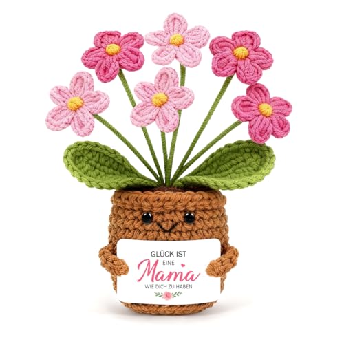 HUKUMA Pocket Hug Blumen, Häkel Blume Mama, Geschenke für Mama, Gehäkelte Blumen Glücksbringer, Mutter Geschenk für Geburtstag Muttertag Weihnachten Neujahr
