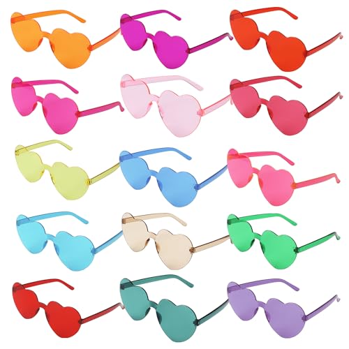 15 Stück Herz Sonnenbrille, Brille, Sonnenbrille Herz, Bunte Herzbrille Partybrille, geeignet für Halloween, Karneval, Geburtstagsfeier, Hippie-Kostümzubehör