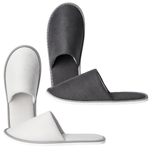 WangVipfei 2 Hotelslipper, Gästepantoffeln und Hotelschlappen aus weichem Material, Hotel Hausschuhe für Reisen, SPA und zu Hause, 2 Paar (Silber und Schwarz)