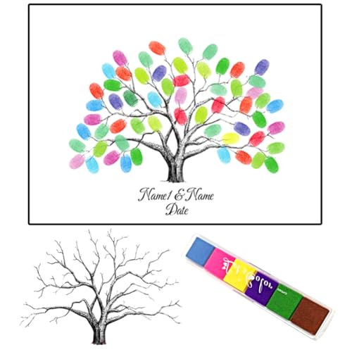 DIY Fingerabdruck Malerei,Fingerabdruck Bild Hochzeit,mit Inkpad Hochzeitsfeier Home Decoration, Hochzeits Fingerabdruck Baum DIY Hochzeitsbaum Wedding Tree Leinwand Gästebuch, 21x30cm