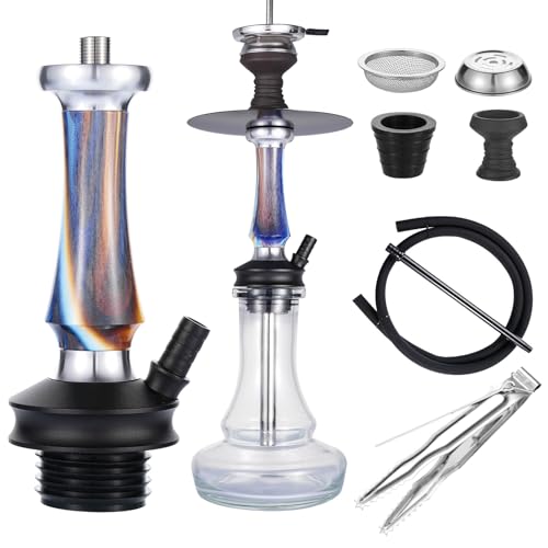 RMAN Shisha Set Wasserpfeife Hookah 43cm Shisha Komplett mit Steckbowl Tonkopf Edelstahl Tauchrohr Closed Chamber Schwarz