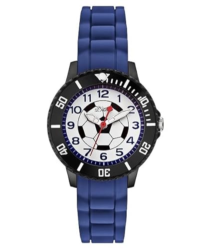 s.Oliver Unisex Kinder Analog Quarz Uhr mit Silikon Armband, Blau-weiß