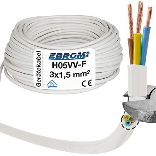 Schlauchleitung H05VV-F 3G1,5 mm² - 3x1,5 mm² (mm2) - weiß - Kunststoffleitung - verschiedene Längen wählbar: 5/10 oder 25 Meter