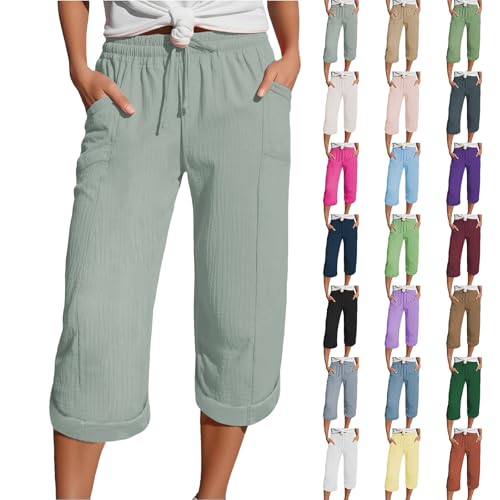 NUOKE Hosen Damen Sommer, Musselin Kurze Hose Damen 2025 Sommer Leinen Shorts Beach Hosen Sommerhose Leicht Stoffhose Kleid Leinenhose Bluse, Silber M