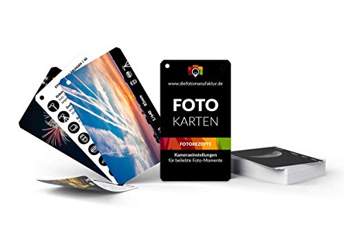 Fotokarten Fotorezepte | 20 Fotografie-Spickzettel mit Kameraeinstellungen & Tipps | CheatCards für Fotografen | Checkkarte Fotografieren | FotoMotive für Einsteiger | Geschenk Hobbyfotografen