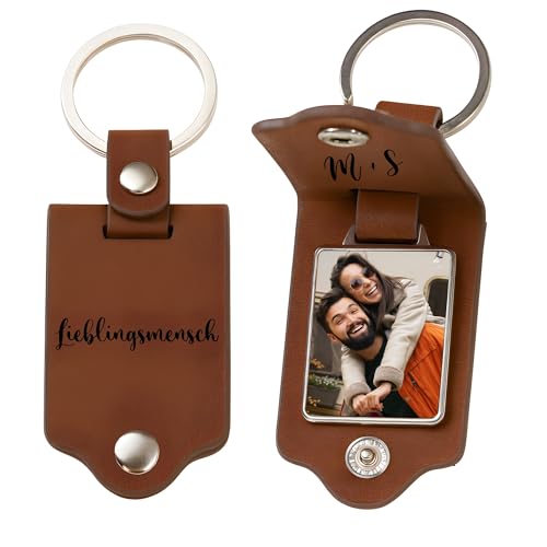 MyPrezzie Schlüsselanhänger personalisiert mit Foto - individueller Schlüsselanhänger mit Bild aus Leder - Geschenkideen zum Vatertag - Foto Geschenkideen - Anhänger mit Gravur
