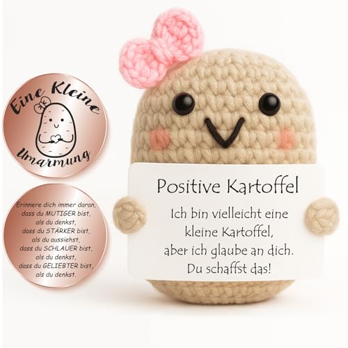 Tixlux Pocket Hug Positive Kartoffel, Kreative Strickwolle Kartoffel Puppe und Kleine Umarmung Glücksbringer Roségold, Gute Besserung, Mutmacher Geschenk, Geschenke für Frauen, Geschenk zum Abschluss