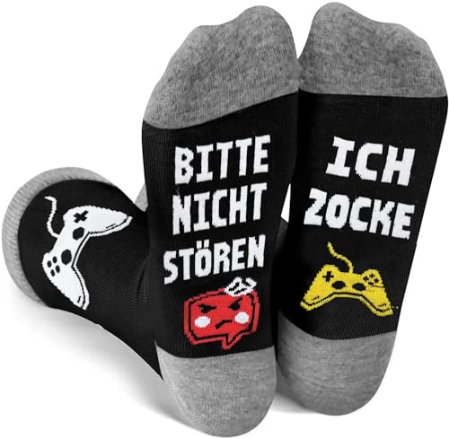 Lustige Geschenke für Männer, Gaming Socken mit Spruch Bitte Nicht Stören Ich Zocke, Gamer Socken Zocker Geschenk Coole Sachen für Teenager Jungs Mädchen Freunde zum Geburtstag 43-46