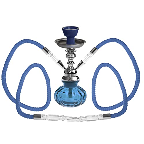 HIBRON Reise Shisha Klein Wasserpfeife 2 Schläuche, 25 cm blau