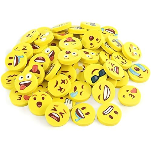 Koogel 60 Stück Radiergummi Mitgebsel, Runde Lachgesicht Radierer Set als Wurfmaterial für Karneval, Fasching, Kleine Geschenke, Schule, Tombola Gewinne, Basteln