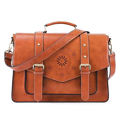 ECOSUSI Aktentasche Damen Laptoptasche 15,6 Zoll Schultertaschen Leder Umhängetasche Vintage groß business taschen Handtasche Arbeitstasche lehrertasche Khaki